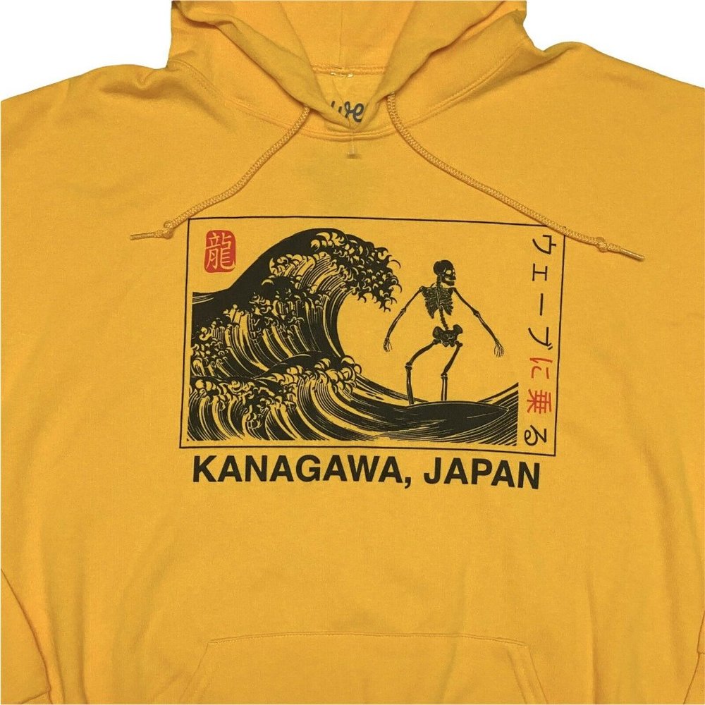 RARE Men's Great Wave of Kanagawa Japan Hoodie Artist Union Clothing Skeleton